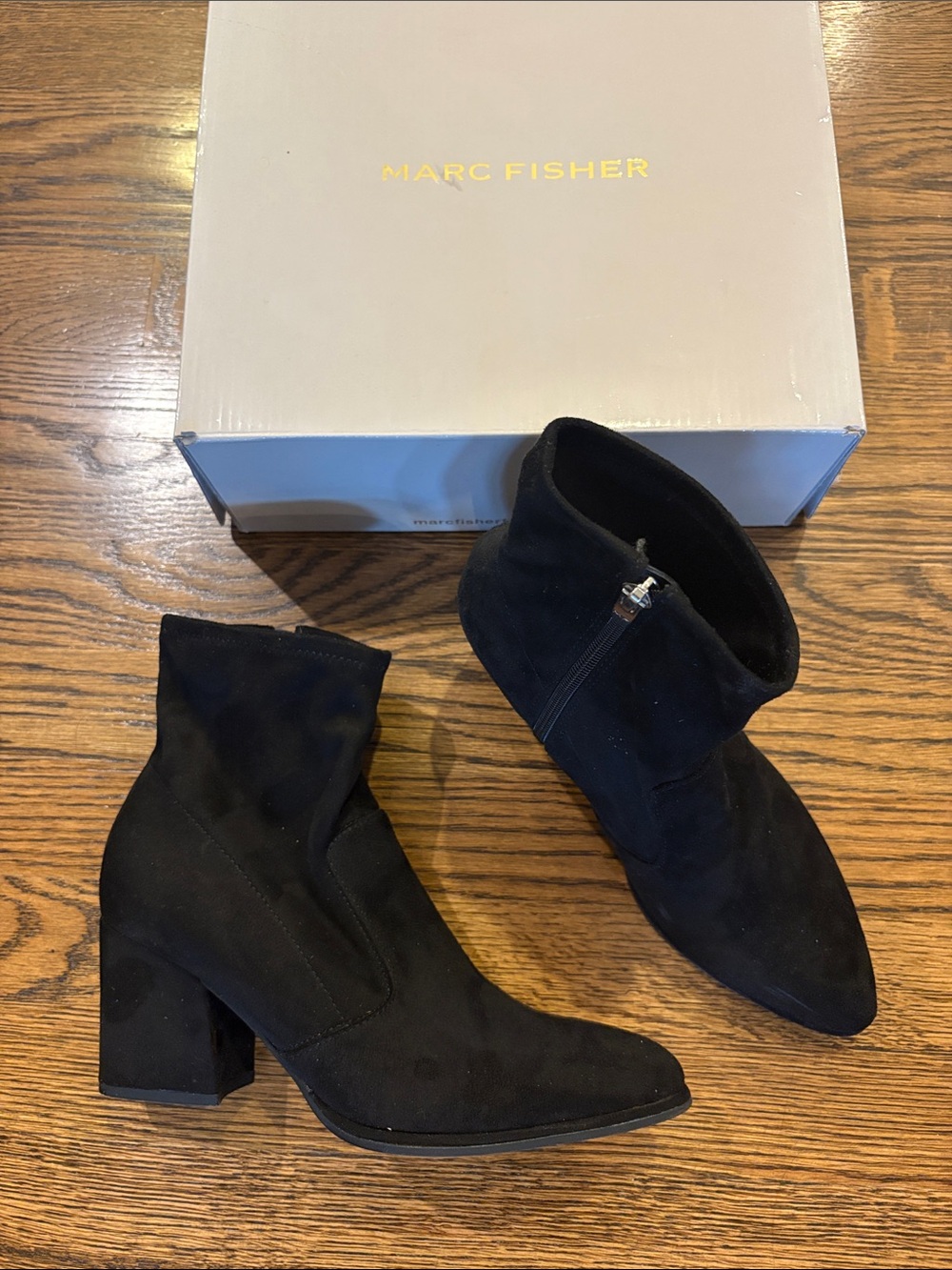 Marc Fisher Black Mutli Fabric Suede Ankle Boots - Classic Block Heel, 8.5